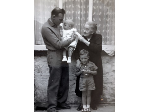 Charles Corkill, his two sons and his grandmother, Hannah Corkill
