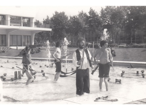 Performing the Gorse Sticks in a pool in Lorient