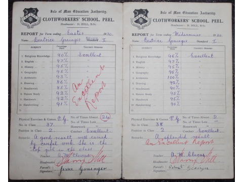 Beatrice Grainger's school report, 1930