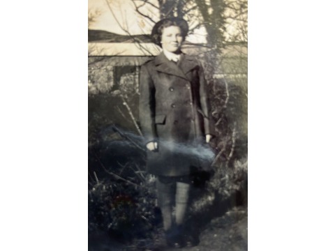 Jean Skinner in her Land Army uniform at Knockaloe