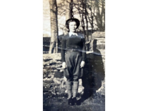 Jean Skinner in her Land Army uniform at Knockaloe