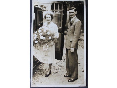 Mrs Violet Corlett with her husband Allan on their wedding day on the 2nd October 1951, at Kirk Braddan.