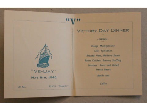 A VE Day dinner menu from 1945