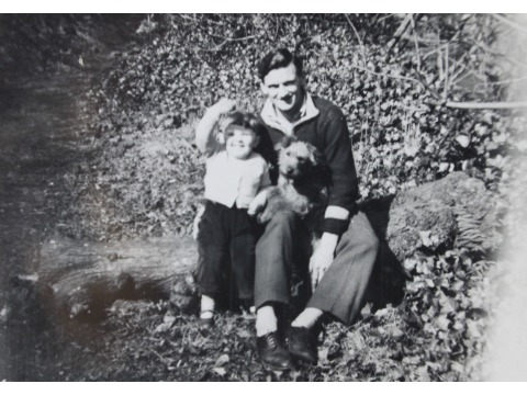Mrs Violet Corlett's husband Allan with their eldest son Ian c1957 in the quarry in front of Cronkbourne Village, Braddan. 