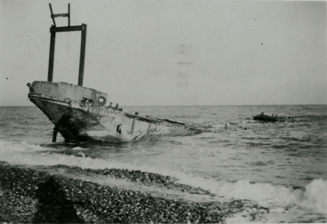 The vessel Burscough was filled with concrete and sunk by the shore to build a jetty for the export of the sand and gravel.